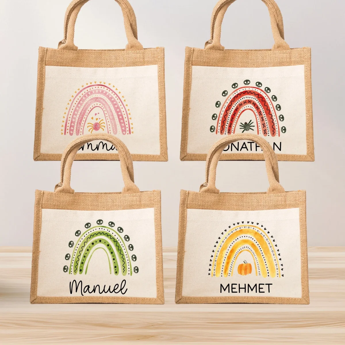 Halloween Bag Rainbow Wish Name made of Jute - Pink Red Green Yellow - Trick or Treat - Personalized - For children from 2 years Pocket