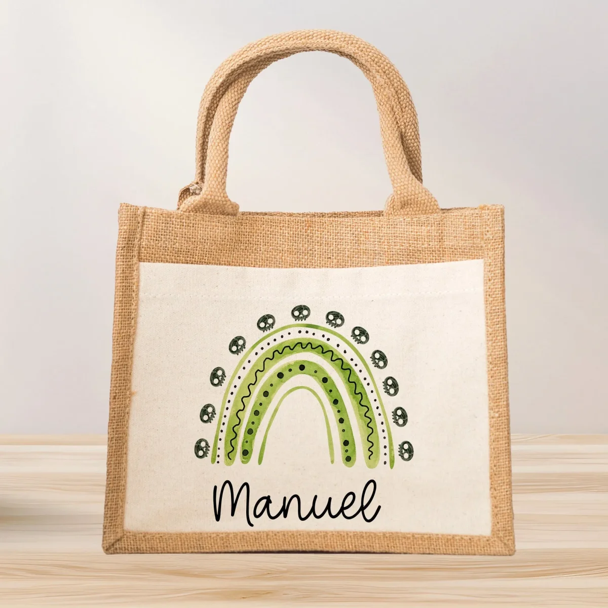 Halloween Bag Rainbow Wish Name made of Jute - Pink Red Green Yellow - Trick or Treat - Personalized - For children from 2 years Pocket – Bild 6