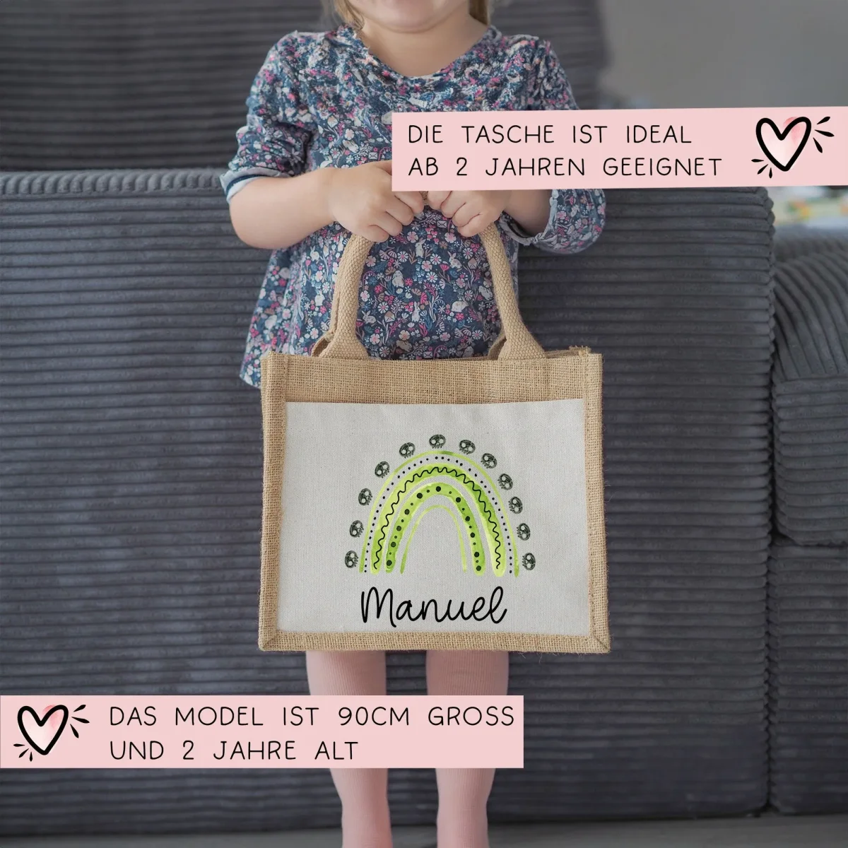 Halloween Bag Rainbow Wish Name made of Jute - Pink Red Green Yellow - Trick or Treat - Personalized - For children from 2 years Pocket – Bild 8