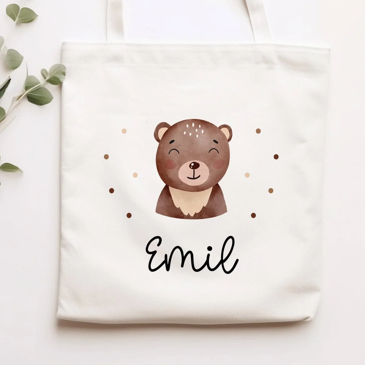 Brauner Bär Stofftasche Einkaufstasche Kinder-Beutel mit Namen als Sporttasche, Wechselwäsche, Tragetasche -für Kita Schule & Kindergarten