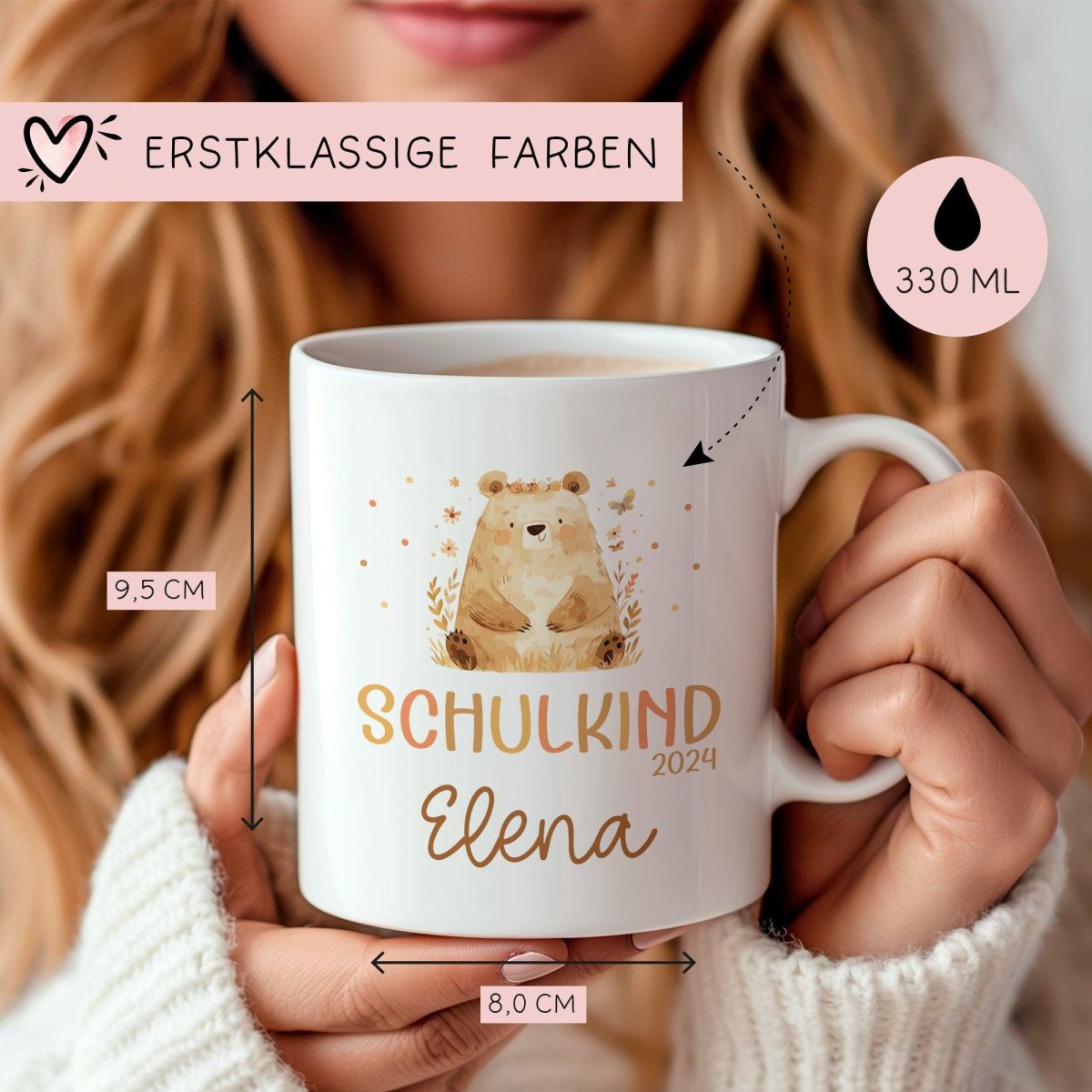 Schulkind 2024 Bär Kindertasse Name Kakao Tasse Kind Kindergeschirr personalisiert Kinder Geschenk Geburtstagsgeschenk – Bild 3