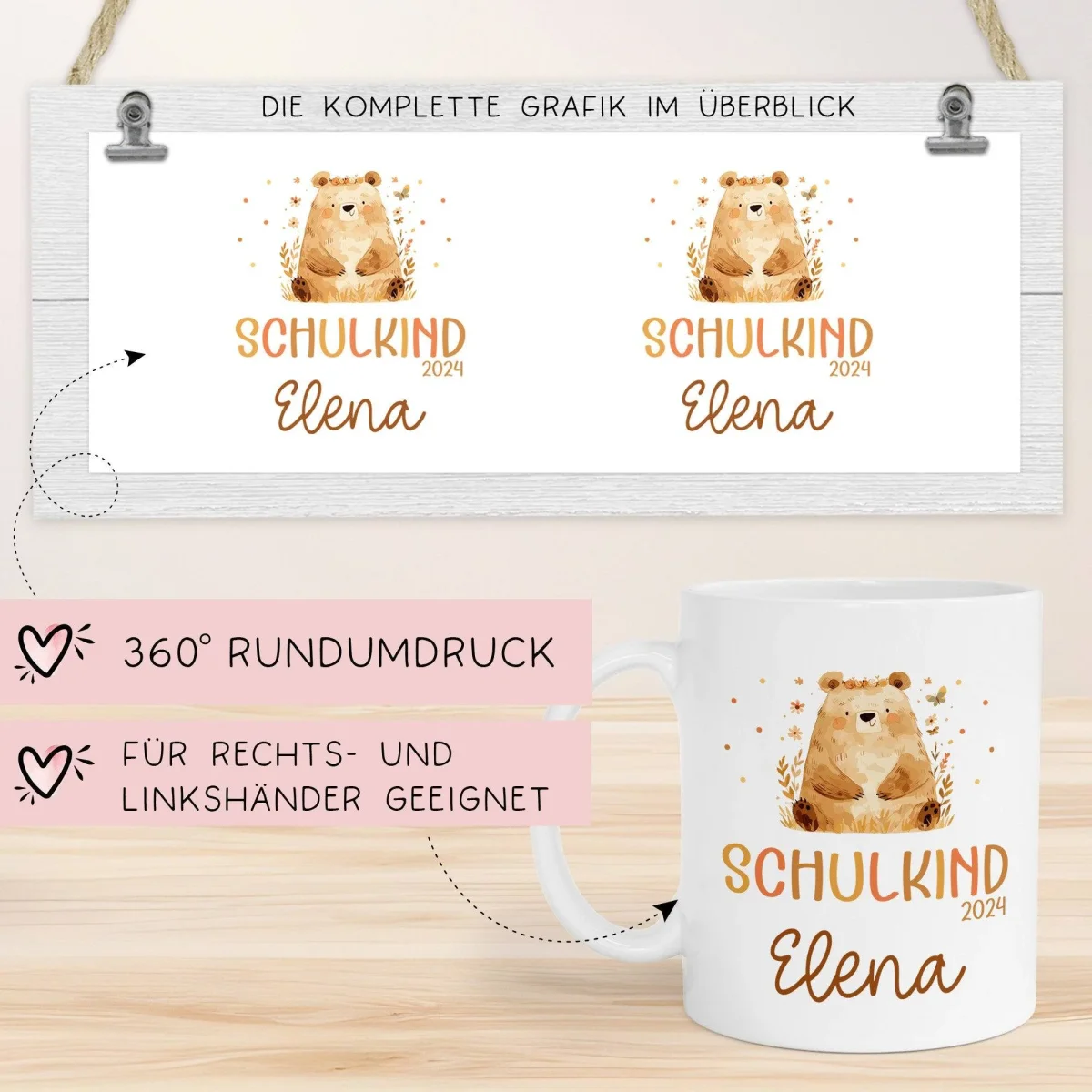 Schulkind 2024 Bär Kindertasse Name Kakao Tasse Kind Kindergeschirr personalisiert Kinder Geschenk Geburtstagsgeschenk – Bild 6