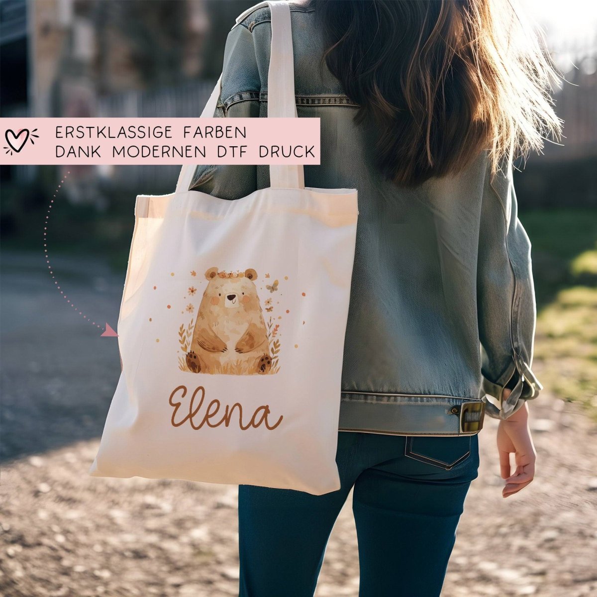 Sitzender Bär Stofftasche Tasche Kinder-Beutel mit Namen als Sporttasche, Wechselwäsche, Tragetasche -für Kita Schule & Kindergarten – Bild 4
