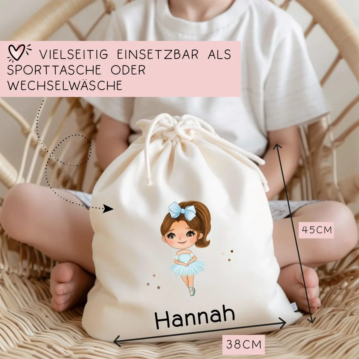 Turnbeutel Ballerina Personalisiert mit Namen Tasche als Sportbeutel, Kindergarten, Wäschebeutel Mädchen Blond Braun Schwarz Weihnachten – Bild 3